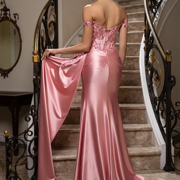 Off shoulder formal dress. Mother of the bride party evening gala silver,pink - Picture 3 of 6